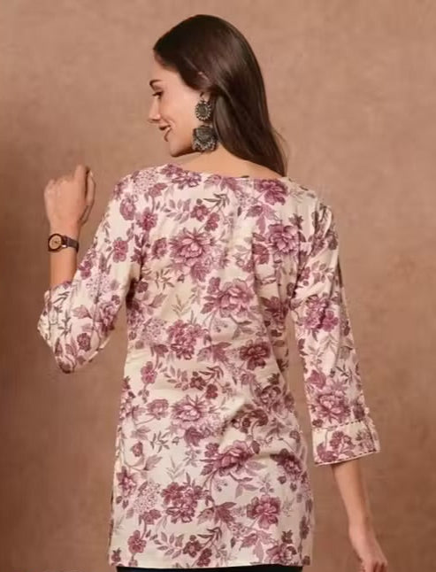Summer Short Kurti With Embroidery For Women