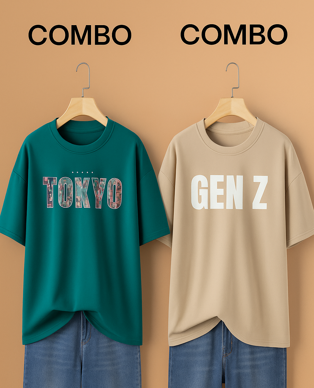 Trendy Printed Oversized T-Shirt Combo for Men – Tokyo & Gen Z Design (Pack of 2)