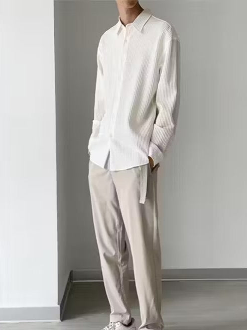 Men White Popcorn Striped Casual Shirt