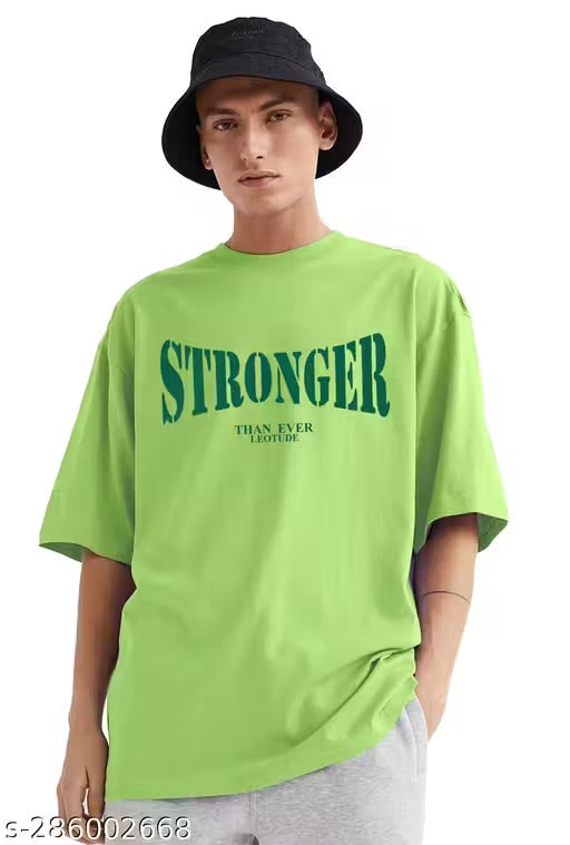 Neon Green Oversized Cotton T-Shirt – "Stronger" Streetwear Look