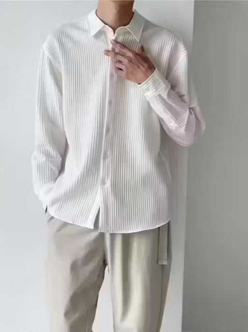 Men White Popcorn Striped Casual Shirt