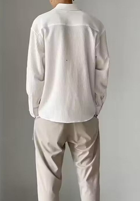 Men White Popcorn Striped Casual Shirt