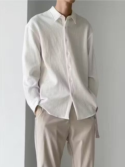 Men White Popcorn Striped Casual Shirt