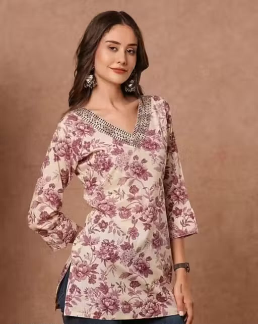 Summer Short Kurti With Embroidery For Women