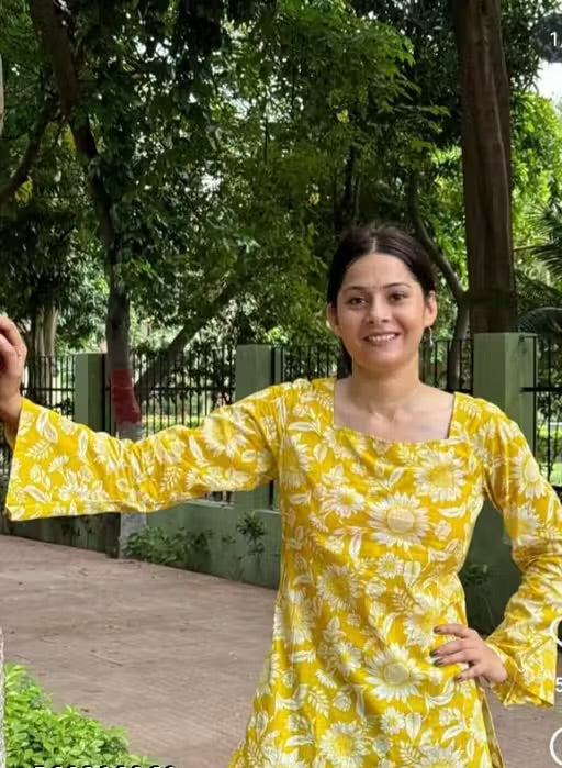 yellow Handblock Printed Pure cotton Square Neck Short Kurti